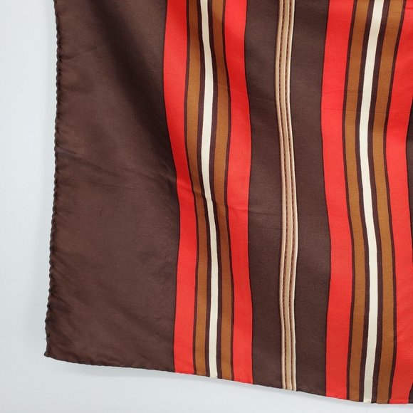 Daniel La Foret Silk Scarf Hand Rolled Brown Multicolor Geometric Striped - Picture 3 of 12